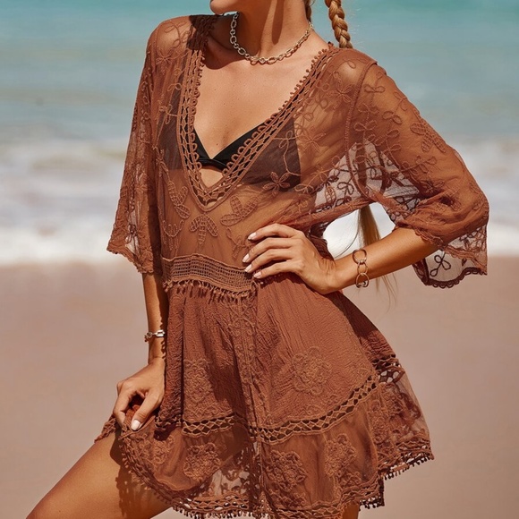 Boho Floral Embroidered Beach Cover up - Picture 10 of 10